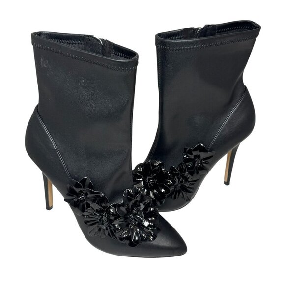 New CHARLES DAVID 'Perla' Stretch faux Leather 3D Floral Heeled Booties 7M - Picture 2 of 5